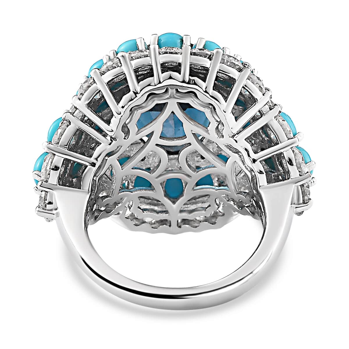 London Blue Topaz and Multi Gemstone Cocktail Ring in Platinum Over Sterling Silver (Size 10.0) 13.50 ctw image number 4
