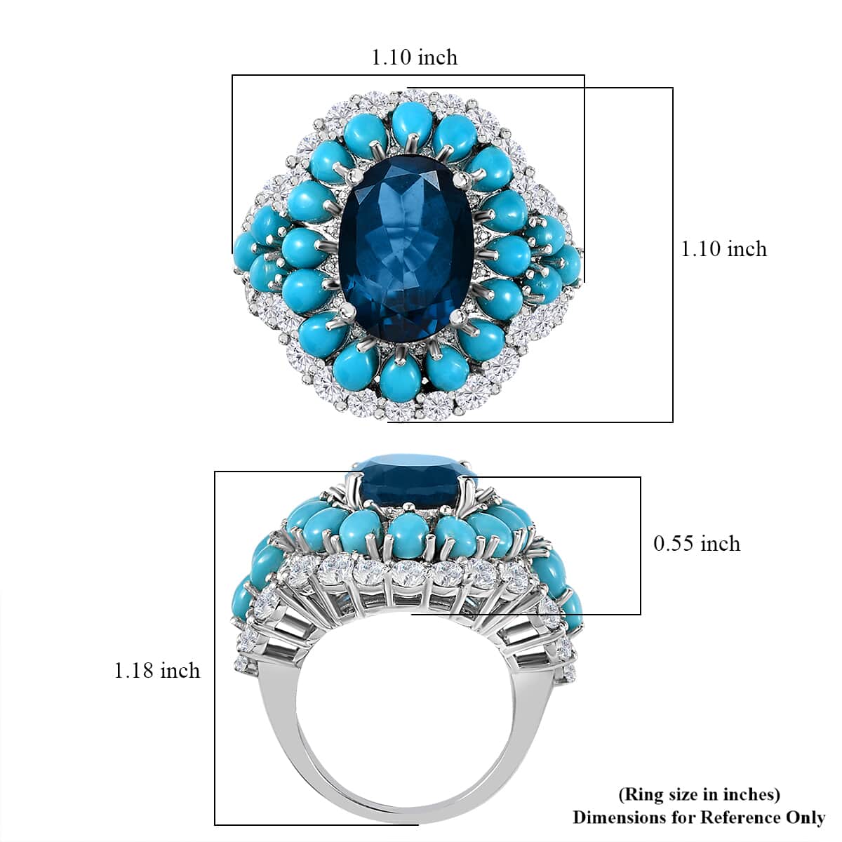 London Blue Topaz and Multi Gemstone Cocktail Ring in Platinum Over Sterling Silver (Size 7.0) 13.50 ctw image number 5