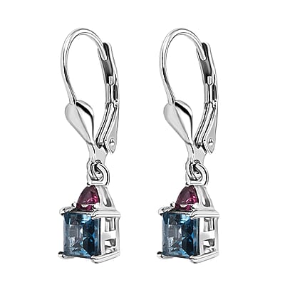 London Blue Topaz and Orissa Rhodolite Garnet Lever Back Earrings in Platinum Over Sterling Silver 1.85 ctw