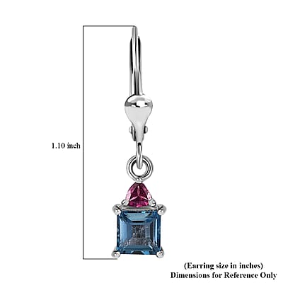 London Blue Topaz and Orissa Rhodolite Garnet Lever Back Earrings in Platinum Over Sterling Silver 1.85 ctw