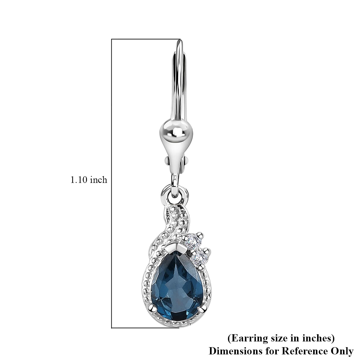 London Blue Topaz and White Zircon Lever Back Earrings in Platinum Over Sterling Silver 1.75 ctw