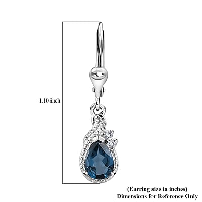 London Blue Topaz and White Zircon Lever Back Earrings in Platinum Over Sterling Silver 1.75 ctw