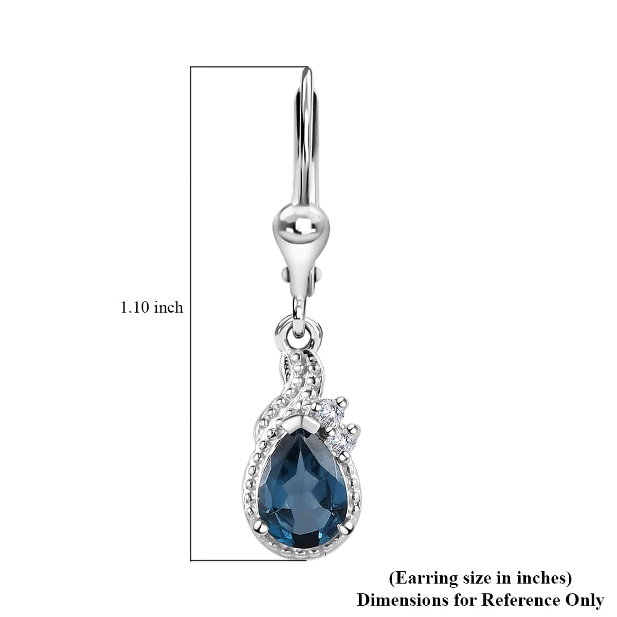 London Blue Topaz and White Zircon Lever Back Earrings in Platinum Over Sterling Silver 1.75 ctw image number 5