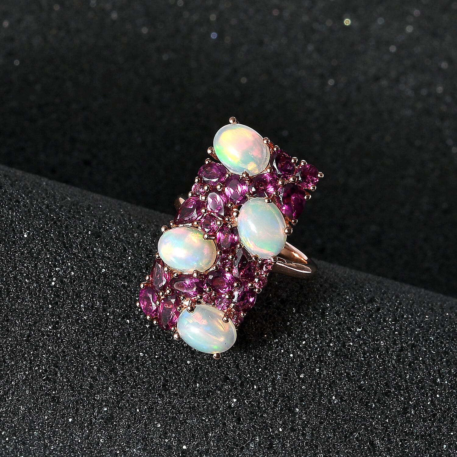 Ethiopian Welo Opal and Orissa Rhodolite Garnet Ring in Vermeil Rose Gold Over Sterling Silver (Size 10.0) 7.50 ctw