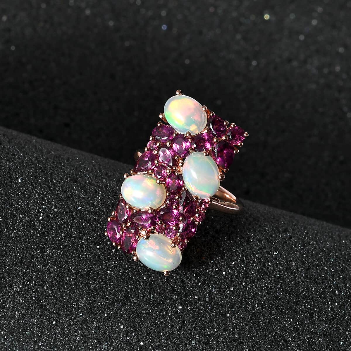 Ethiopian Welo Opal and Orissa Rhodolite Garnet Ring in Vermeil Rose Gold Over Sterling Silver (Size 10.0) 7.50 ctw image number 2