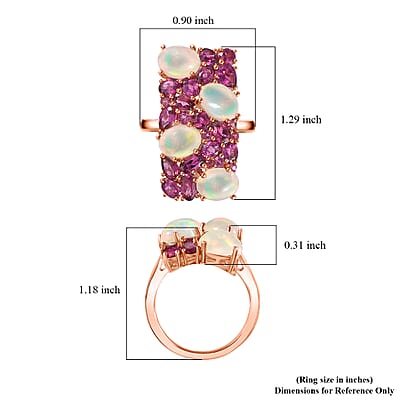 Ethiopian Welo Opal and Orissa Rhodolite Garnet Ring in Vermeil Rose Gold Over Sterling Silver (Size 10.0) 7.50 ctw