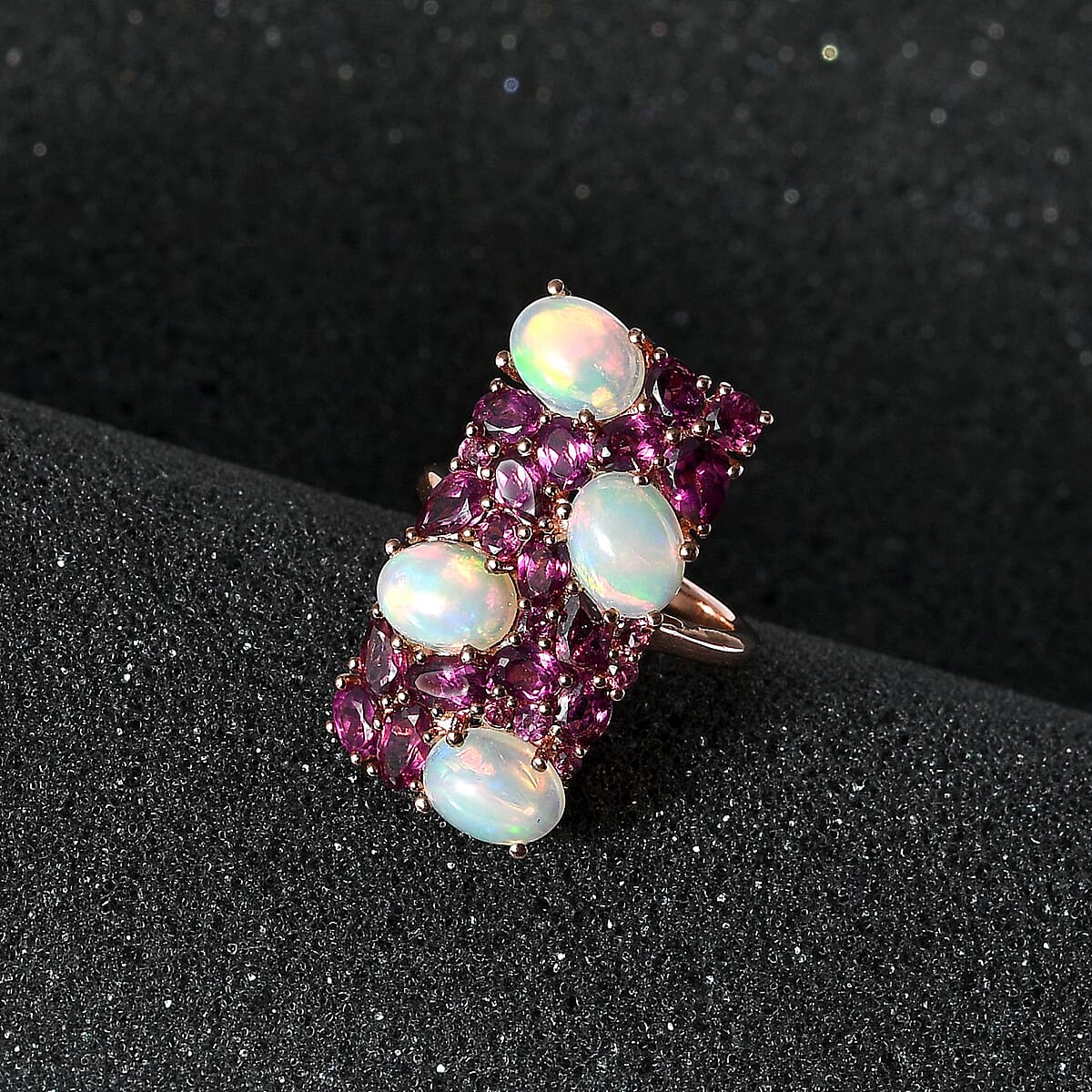 Premium Ethiopian Welo Opal and Orissa Rhodolite Garnet Ring in Vermeil Rose Gold Over Sterling Silver 7.50 ctw image number 2