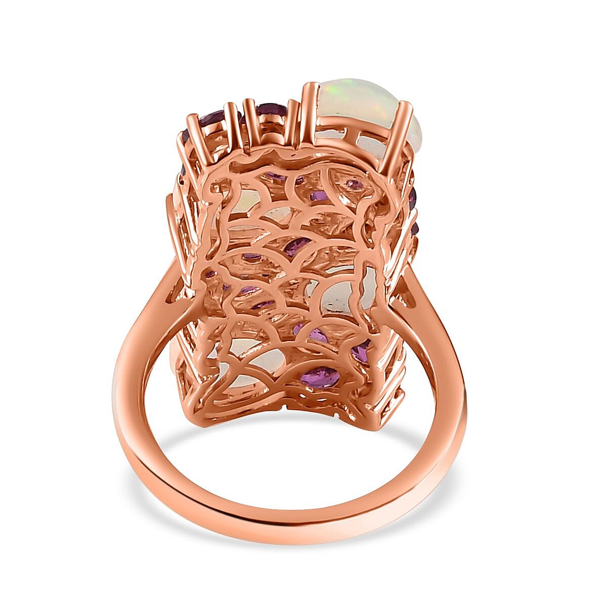 Premium Ethiopian Welo Opal and Orissa Rhodolite Garnet Ring in Vermeil Rose Gold Over Sterling Silver 7.50 ctw image number 5