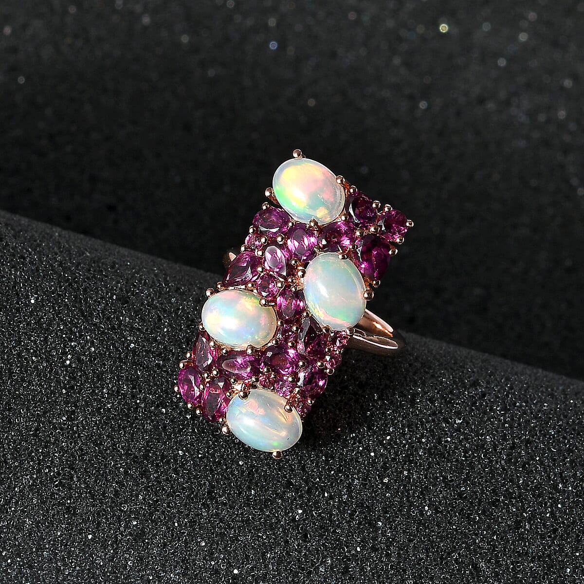 Ethiopian Welo Opal and Orissa Rhodolite Garnet Ring in Vermeil Rose Gold Over Sterling Silver (Size 6.0) 7.50 ctw image number 2