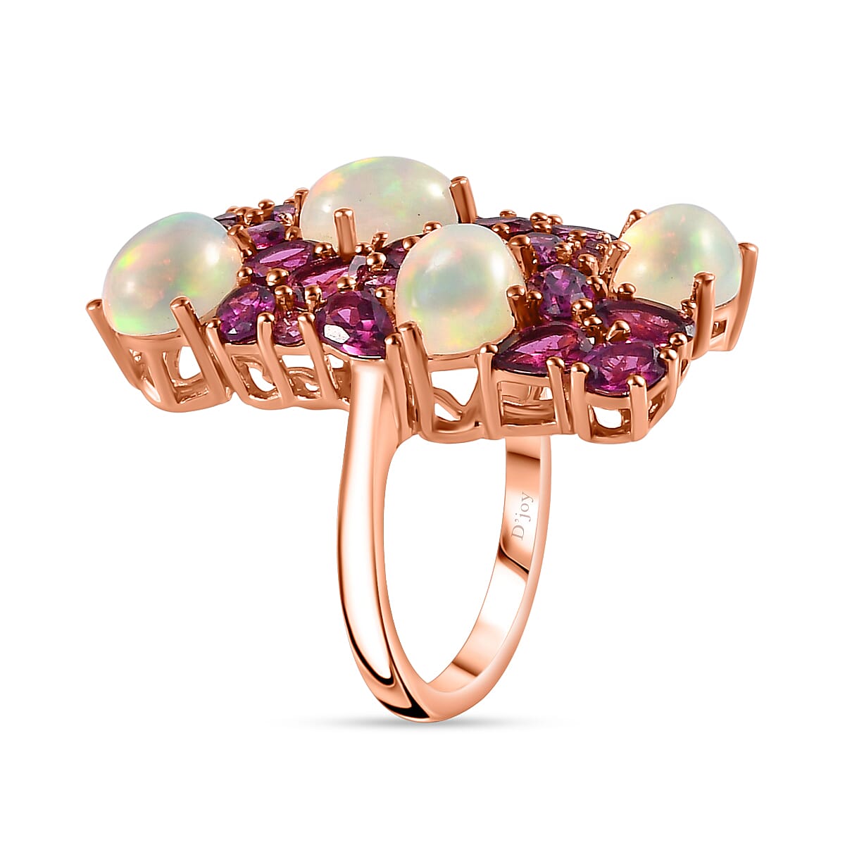 Ethiopian Welo Opal and Orissa Rhodolite Garnet Ring in Vermeil Rose Gold Over Sterling Silver (Size 6.0) 7.50 ctw image number 4