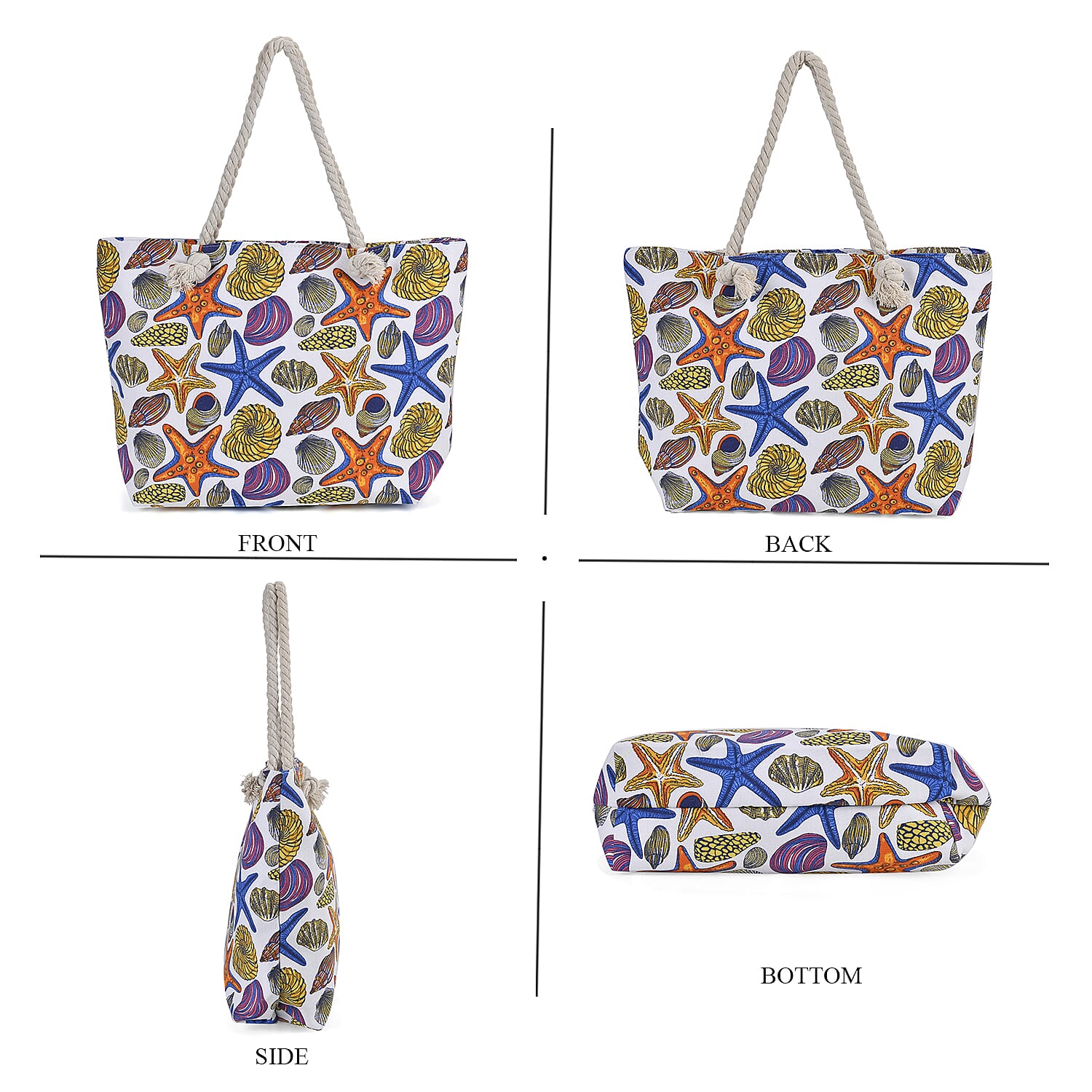 Seashell Pattern Beach Tote Bag and Hat Set