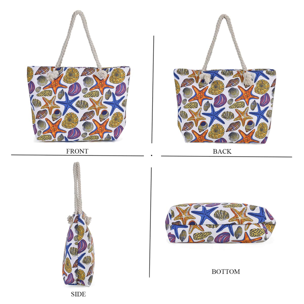 Seashell Pattern Beach Tote Bag and Hat Set (19.7"x91.4"x5.5") image number 1