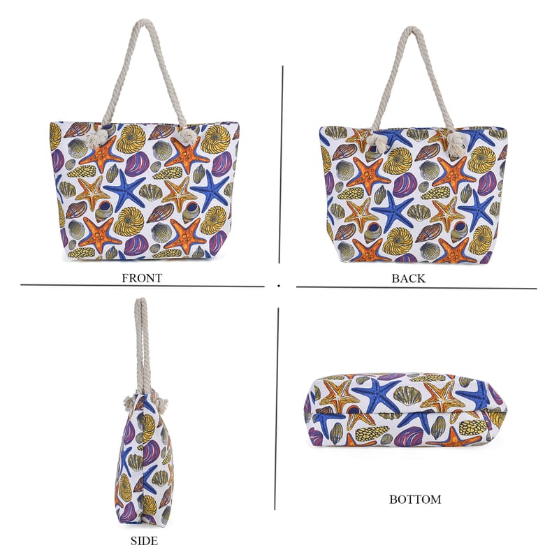 Seashell Pattern Beach Tote Bag and Hat Set
