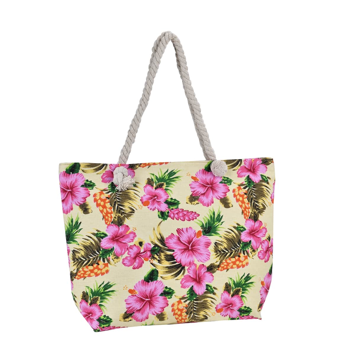 Pineapple and Flower Pattern Beach Tote Bag and Hat Set image number 3