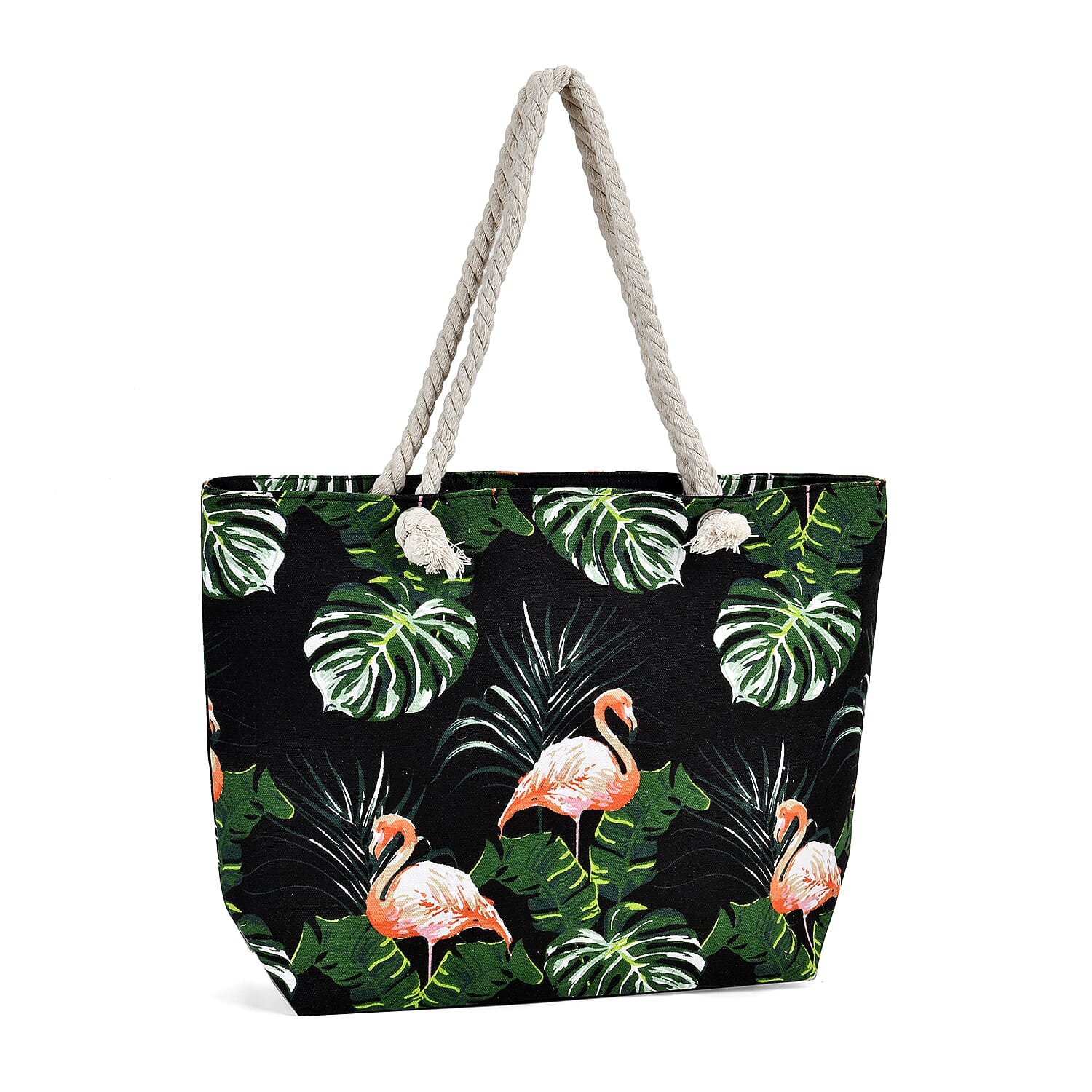 Flamingo and Tropical Leaves Pattern Beach Tote Bag and Hat Set
