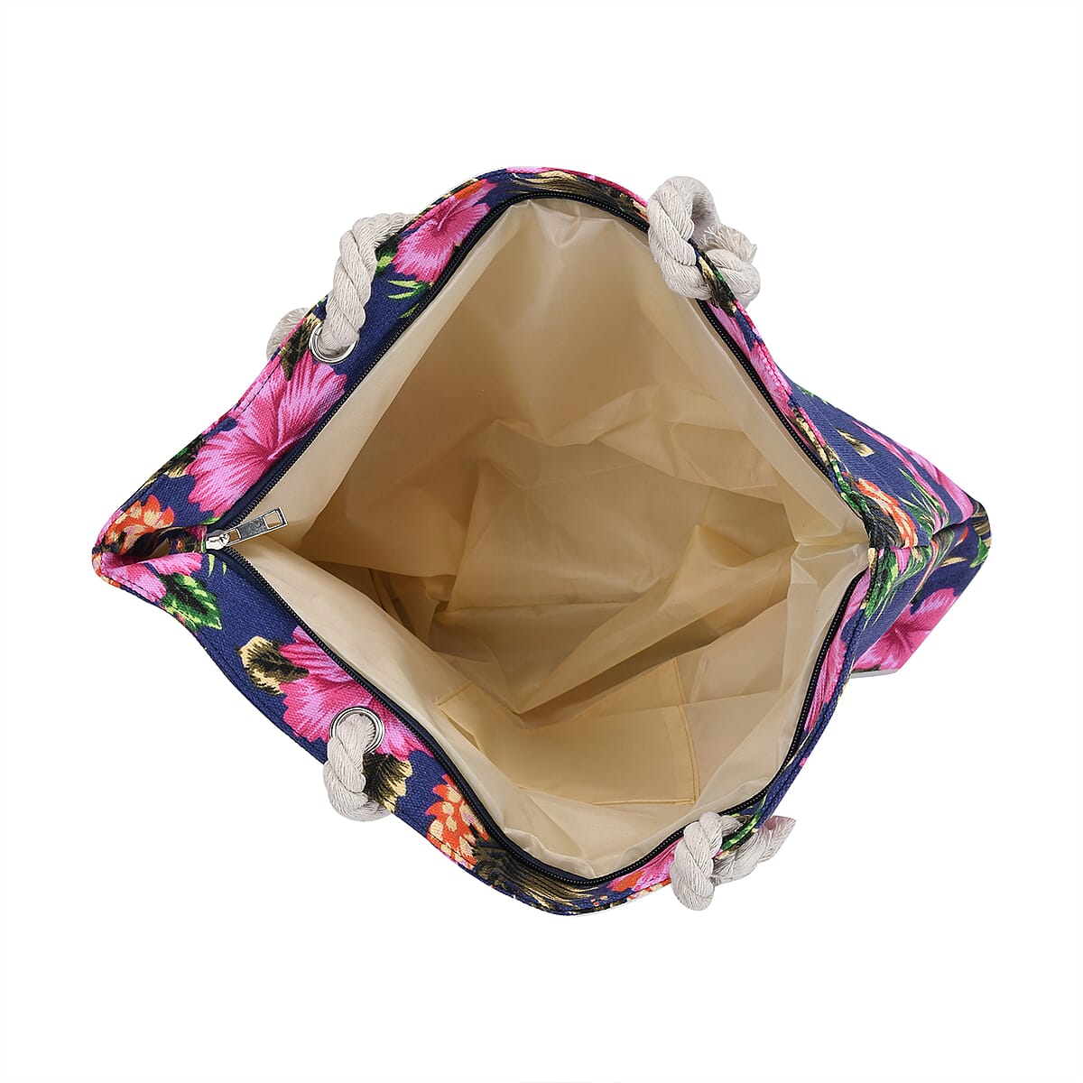 Navy Flower Pattern Beach Tote Bag and Hat Set image number 2