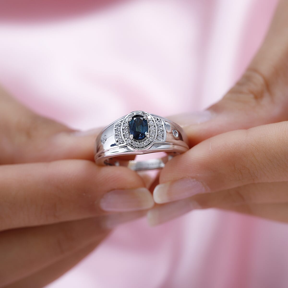 AAA Monte Belo Indicolite and White Zircon Men's Ring in Platinum Over Sterling Silver (Size 10.0) 0.90 ctw image number 2