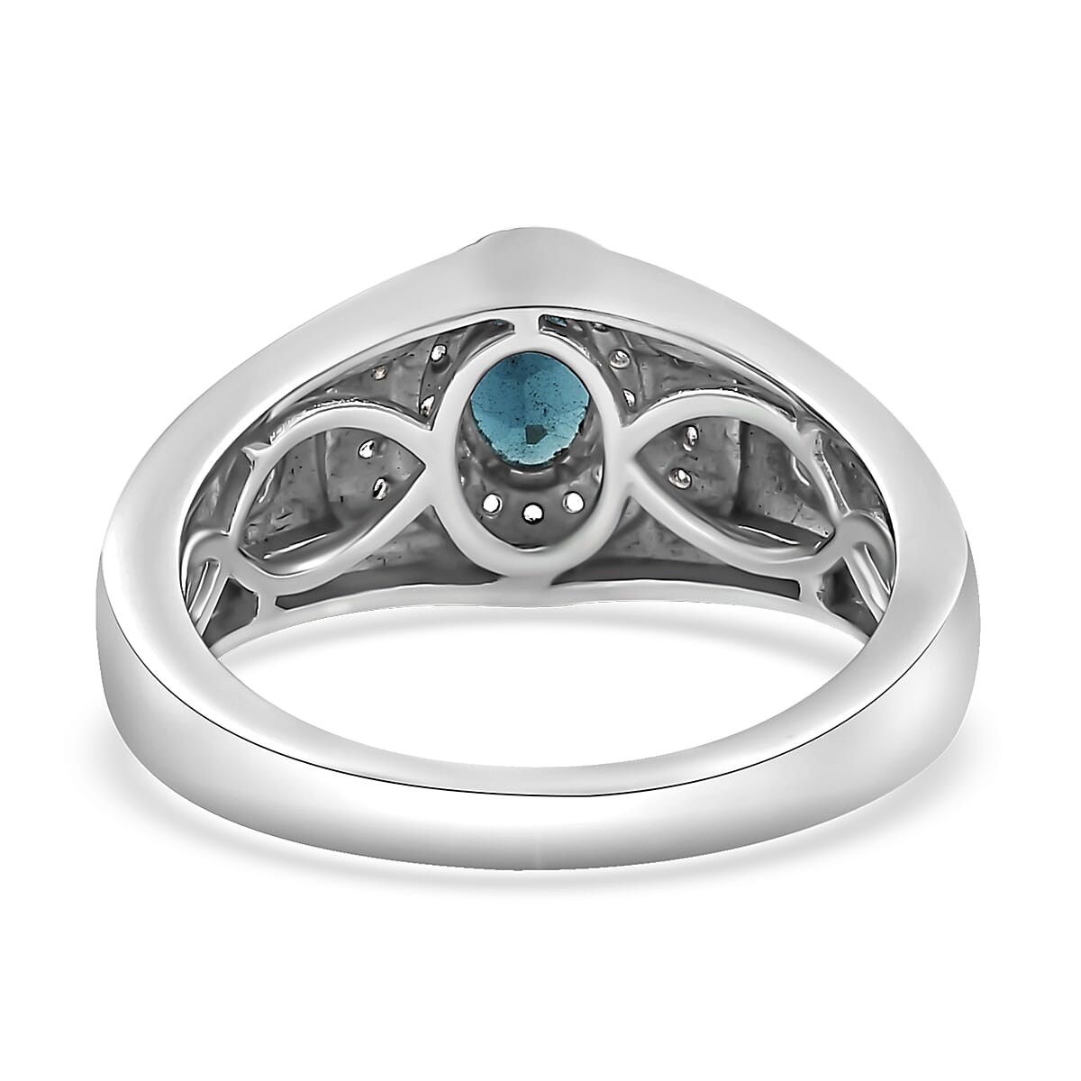 AAA Monte Belo Indicolite and White Zircon Men's Ring in Platinum Over Sterling Silver (Size 10.0) 0.90 ctw image number 4