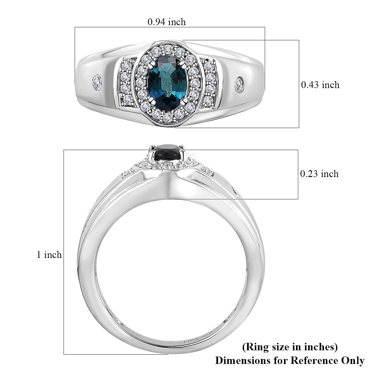AAA Monte Belo Indicolite and White Zircon Men's Ring in Platinum Over Sterling Silver (Size 10.0) 0.90 ctw image number 5
