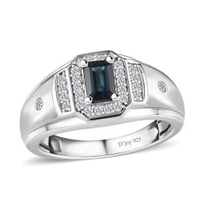 AAA Monte Belo Indicolite and White Zircon Men's Ring in Platinum Over Sterling Silver (Size 10.0) 0.90 ctw