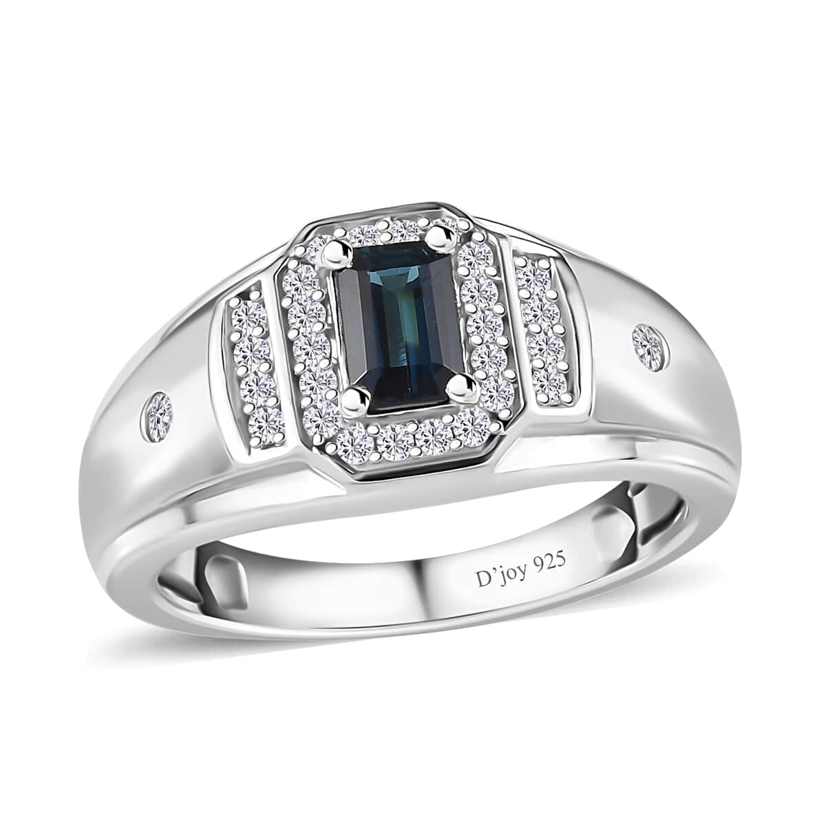 AAA Monte Belo Indicolite and White Zircon Men's Ring in Platinum Over Sterling Silver (Size 11.0) 0.90 ctw image number 0