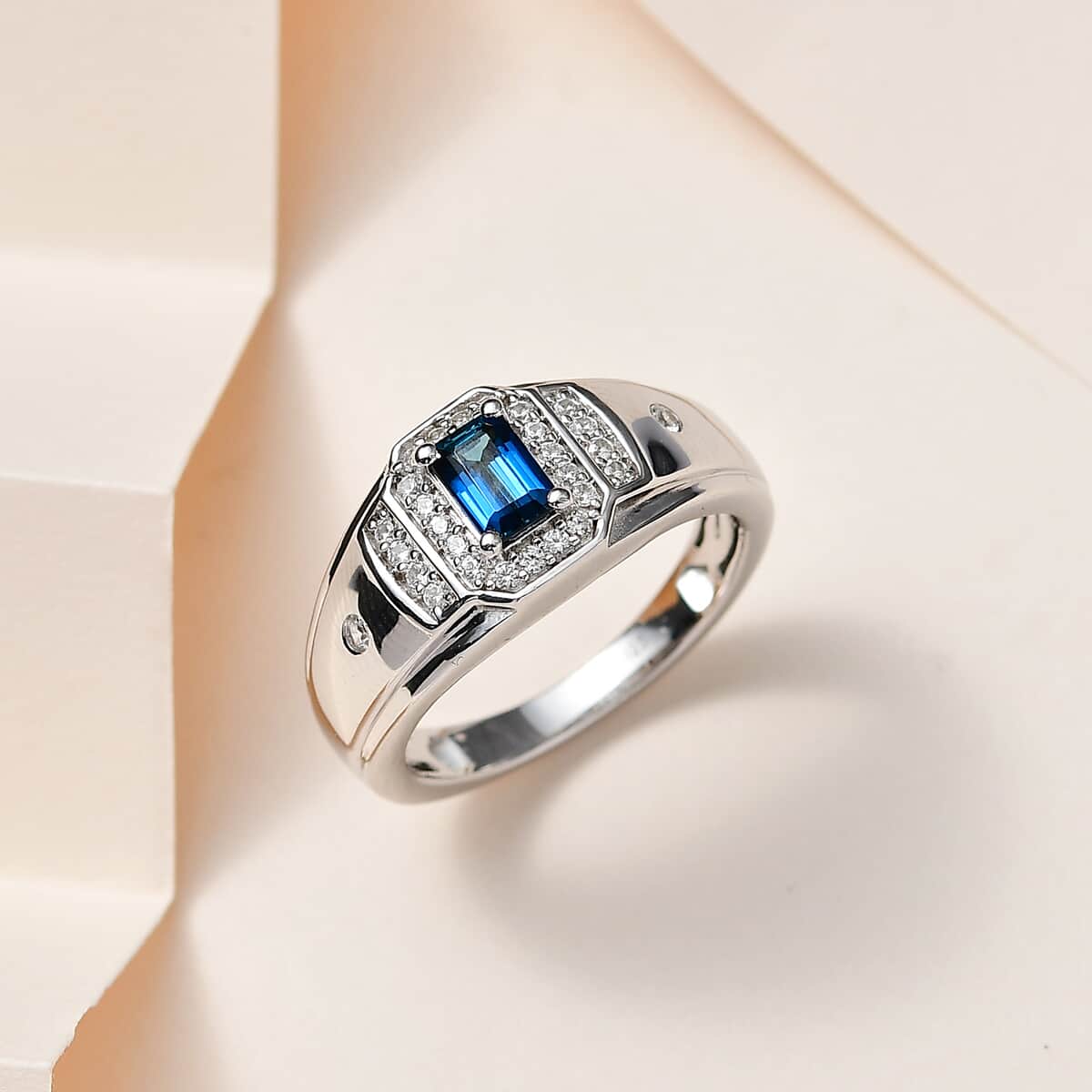 AAA Monte Belo Indicolite and White Zircon Men's Ring in Platinum Over Sterling Silver (Size 11.0) 0.90 ctw image number 1
