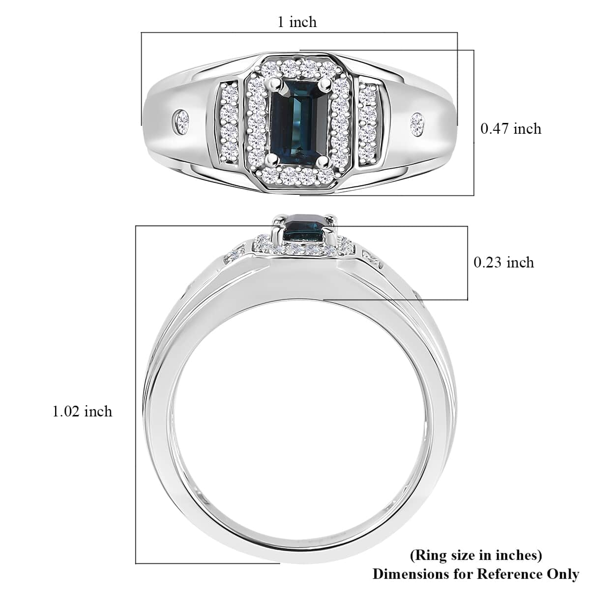 AAA Monte Belo Indicolite and White Zircon Men's Ring in Platinum Over Sterling Silver (Size 11.0) 0.90 ctw image number 6
