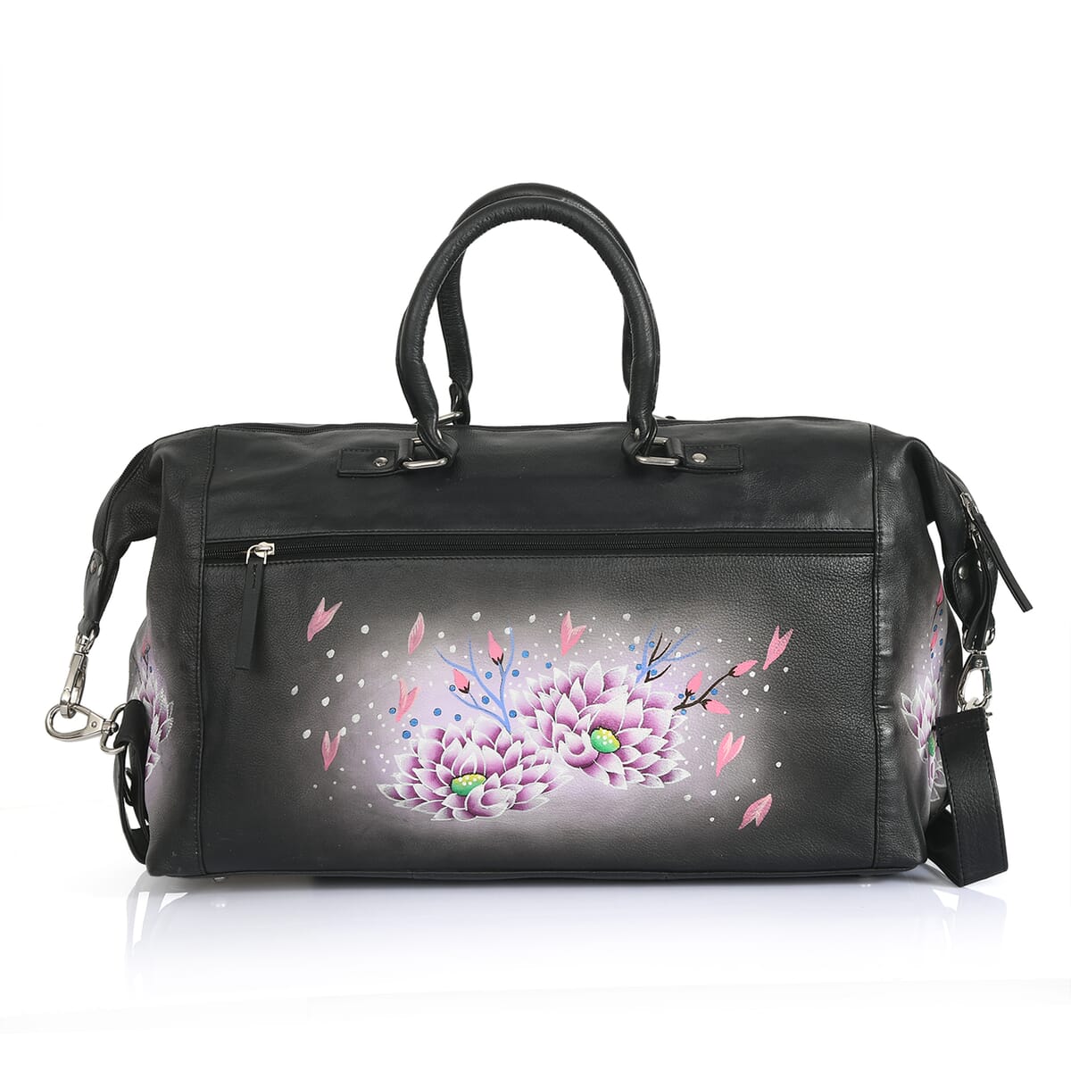 Sukriti Black Peacock Hand Painted Genuine Leather Duffle Bag  image number 5