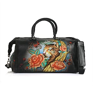 Sukriti Multi Color Floral and Leopard Hand Painted Genuine Leather Duffle Bag 