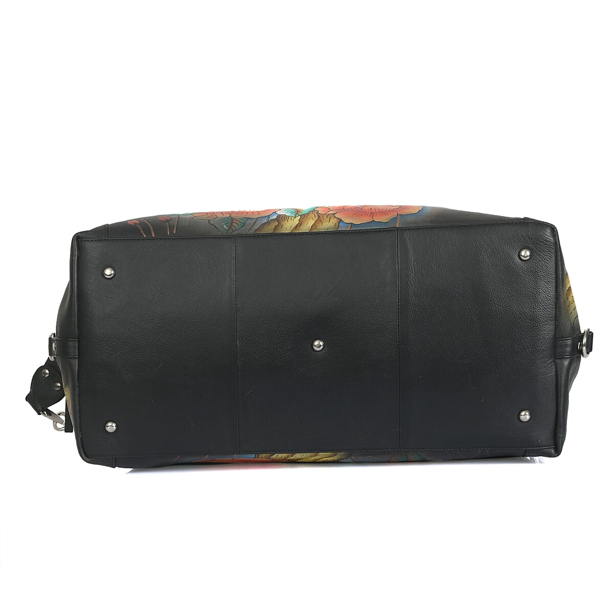 Sukriti Multi Color Floral and Leopard Hand Painted Genuine Leather Duffle Bag  image number 6