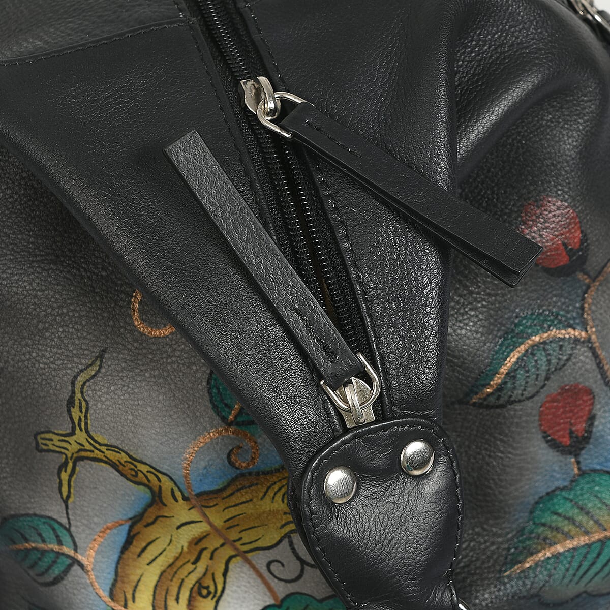 Sukriti Multi Color Floral and Leopard Hand Painted Genuine Leather Duffle Bag  image number 7