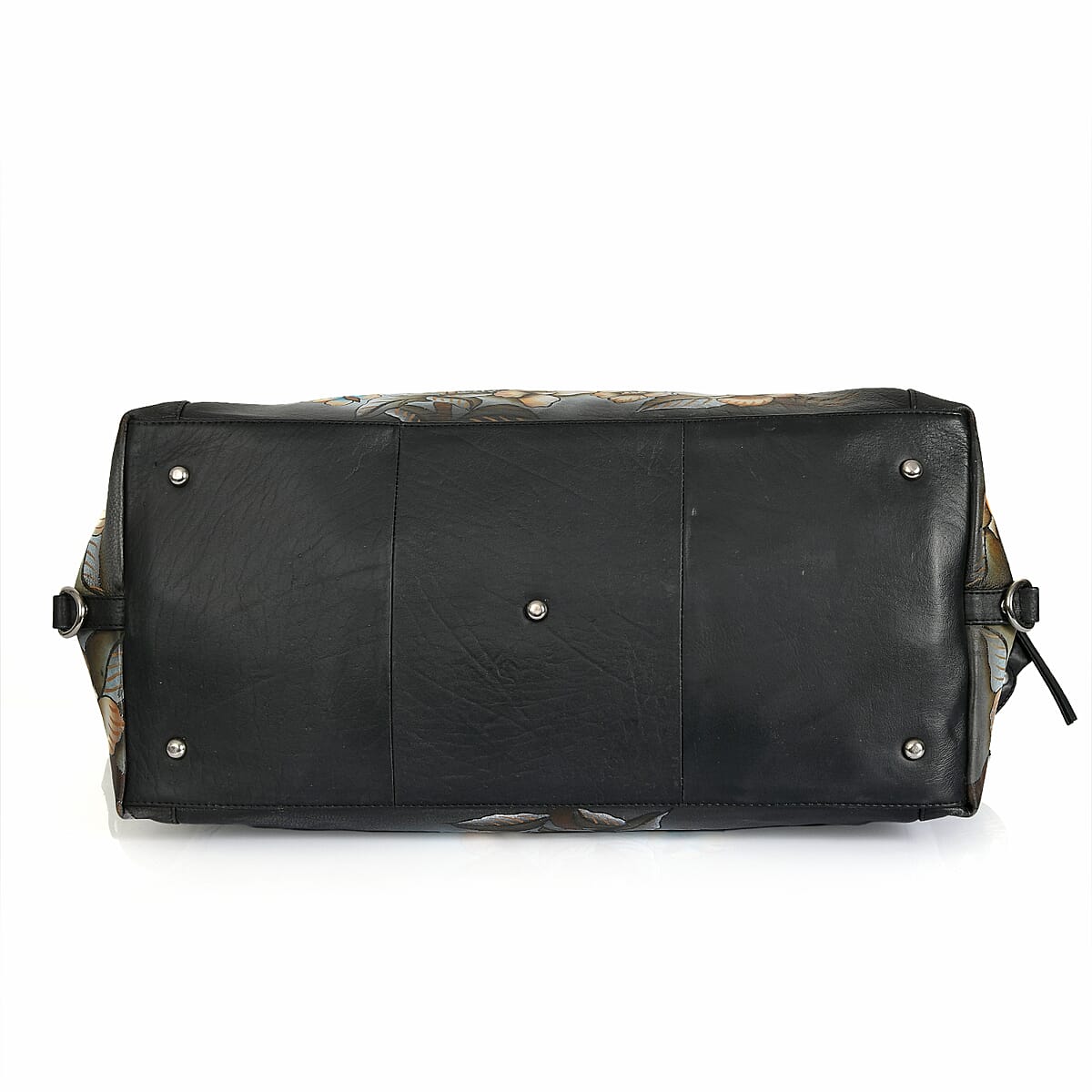 Sukriti Black & Green Butterfly and Floral Hand Painted Genuine Leather Duffle Bag  image number 6