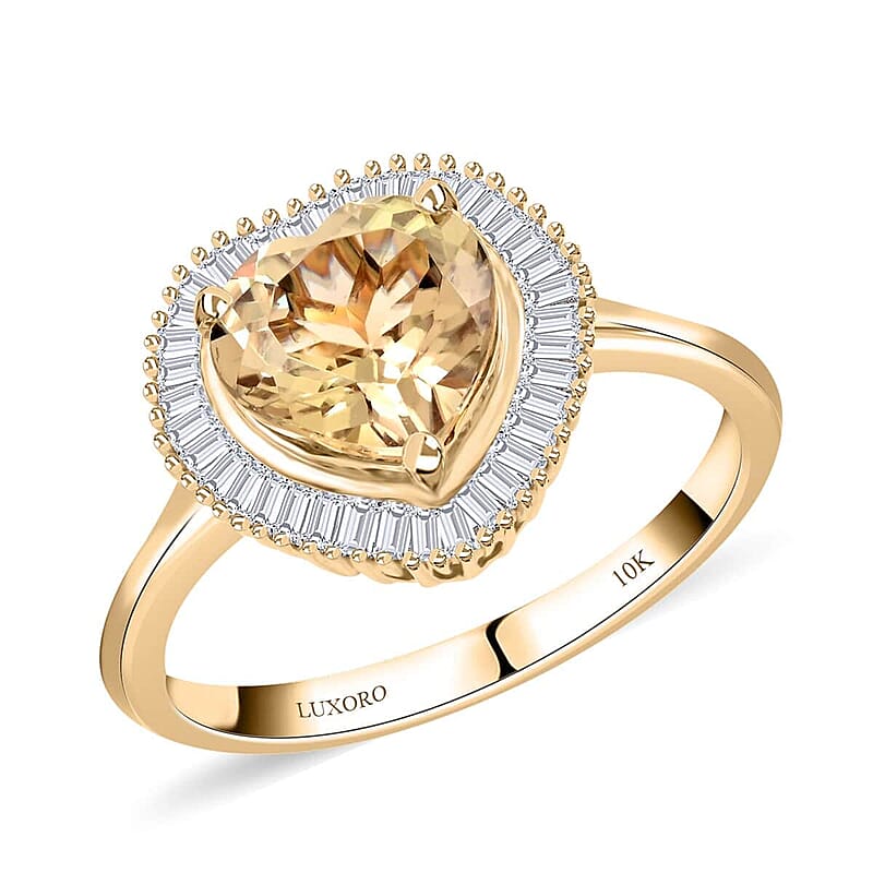 Luxoro 10K Yellow Gold AAA Turkizite and G-H I1 Diamond Heart Halo Ring (Size 8.0) 2.25 ctw