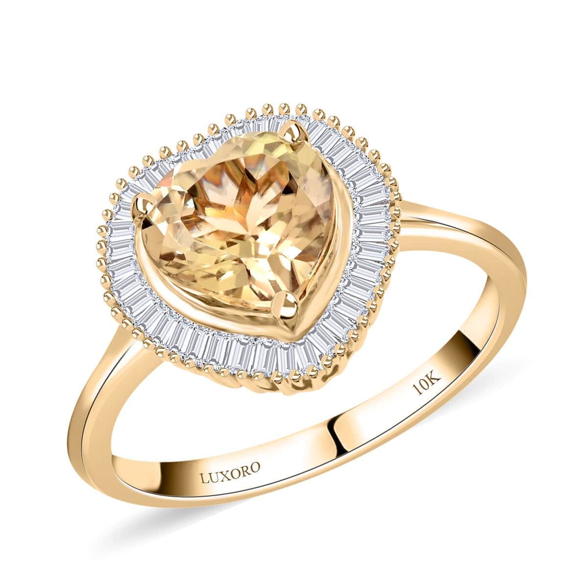 Luxoro 10K Yellow Gold AAA Turkizite and G-H I1 Diamond Heart Halo Ring (Size 8.0) 2.25 ctw image number 0