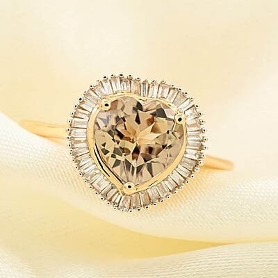 Luxoro 10K Yellow Gold AAA Turkizite and G-H I1 Diamond Heart Halo Ring (Size 8.0) 2.25 ctw