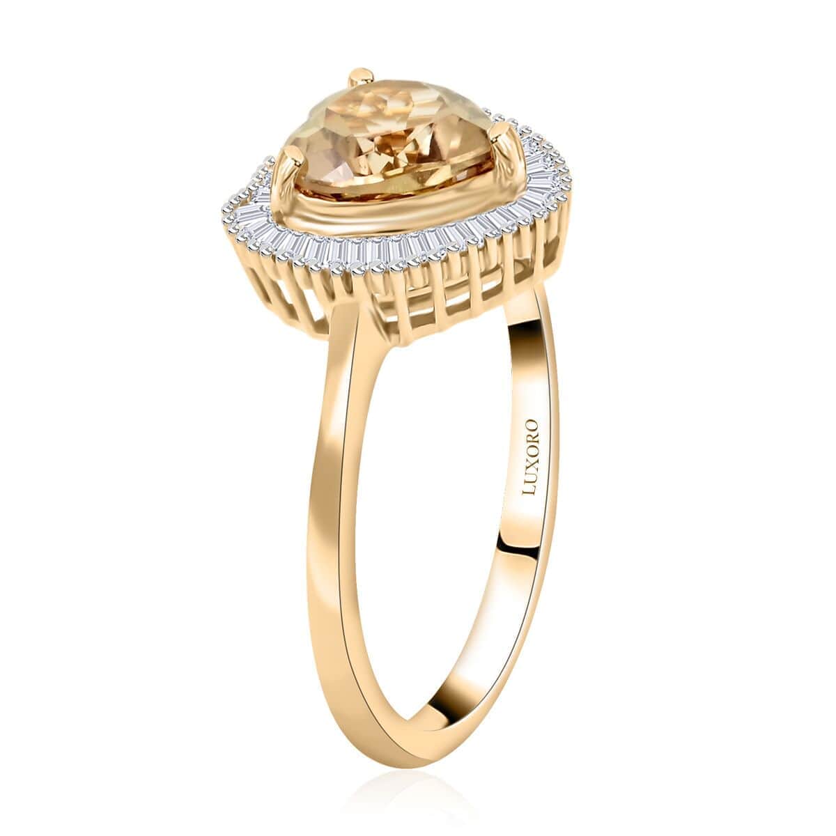 Luxoro 10K Yellow Gold AAA Turkizite and G-H I1 Diamond Heart Halo Ring (Size 8.0) 2.25 ctw image number 3