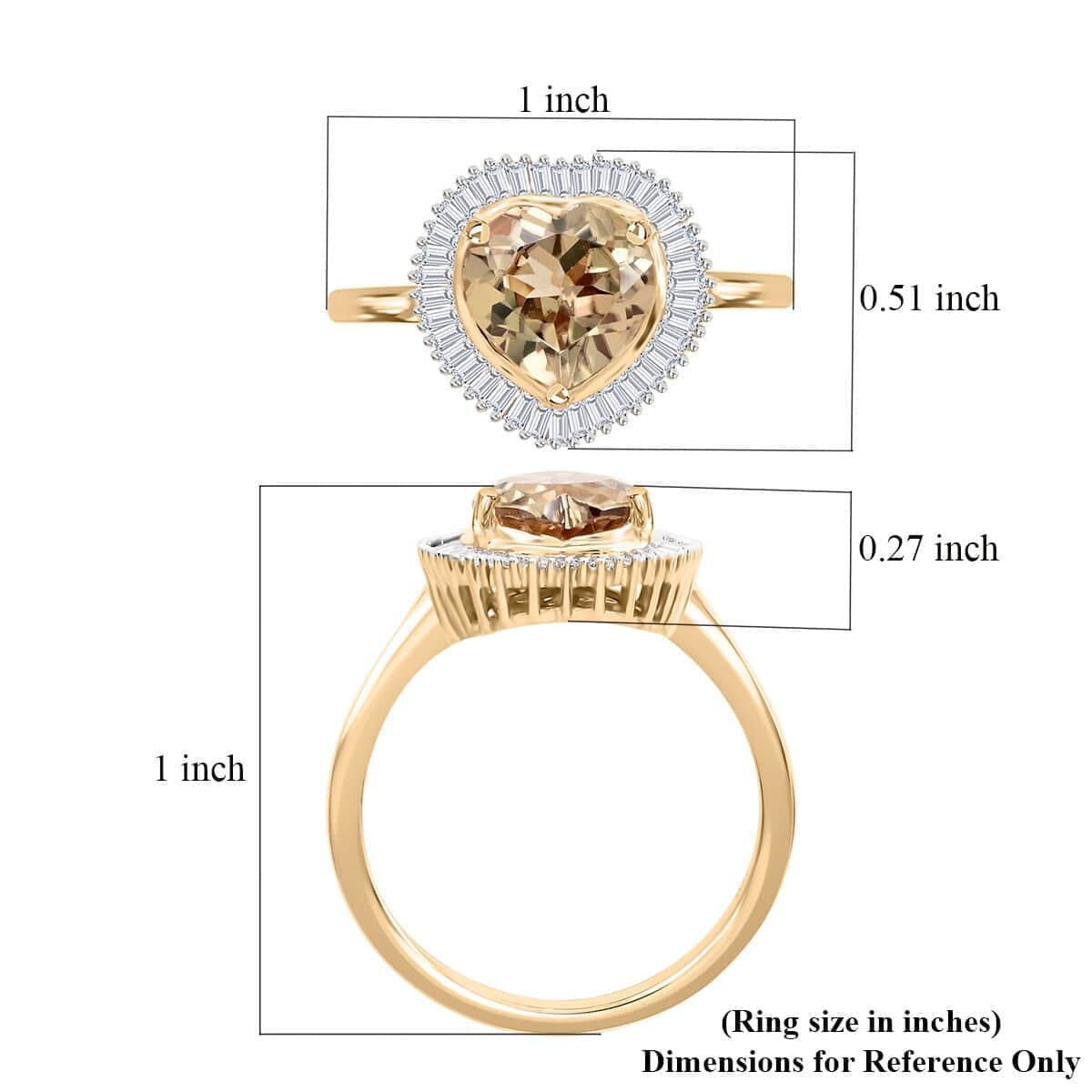 Luxoro 10K Yellow Gold AAA Turkizite and G-H I1 Diamond Heart Halo Ring (Size 8.0) 2.25 ctw image number 5