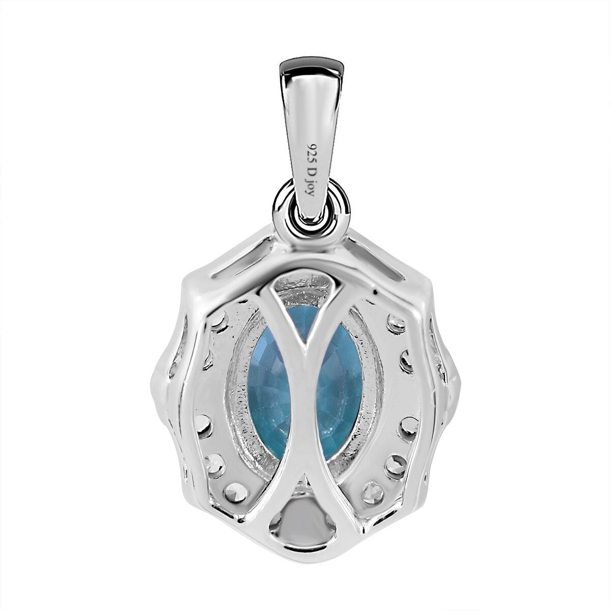 Blue Zircon and White Zircon 2.40 ctw Pendant in Rhodium Over Sterling Silver image number 3