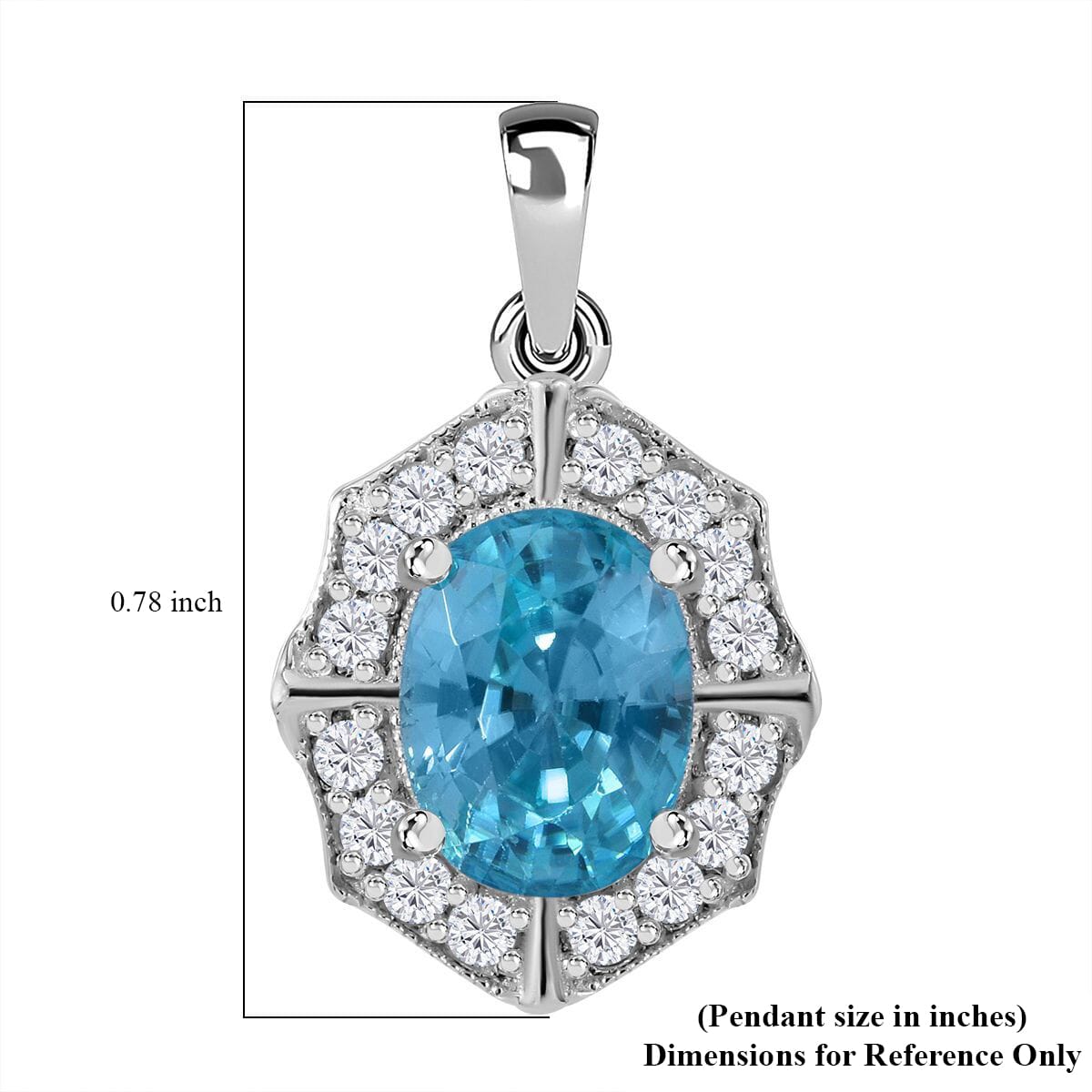 Blue Zircon and White Zircon 2.40 ctw Pendant in Rhodium Over Sterling Silver image number 4