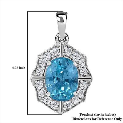 Blue Zircon and White Zircon 2.40 ctw Pendant in Rhodium Over Sterling Silver