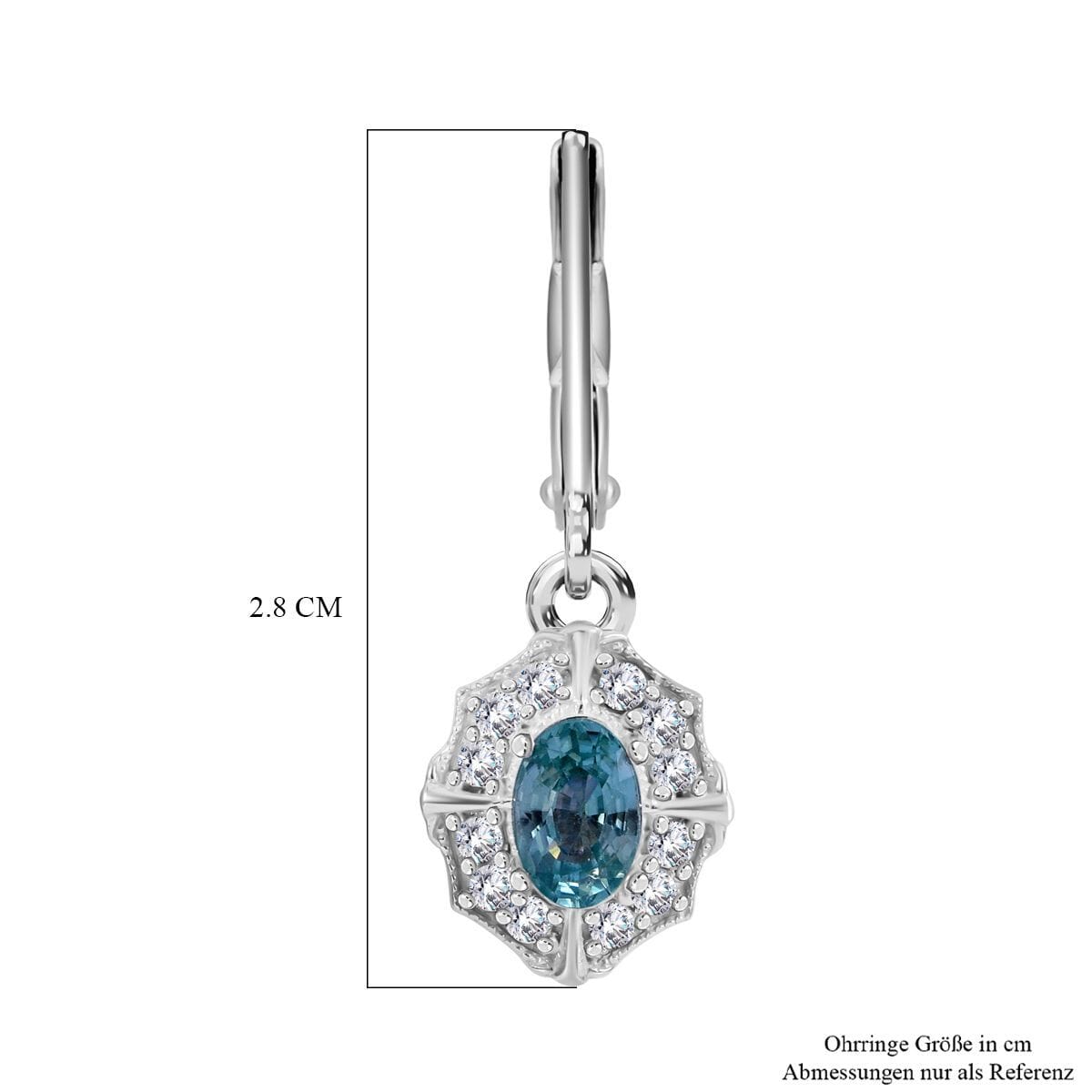 Blue Zircon and White Zircon 2.00 ctw Earrings in Rhodium Over Sterling Silver image number 5