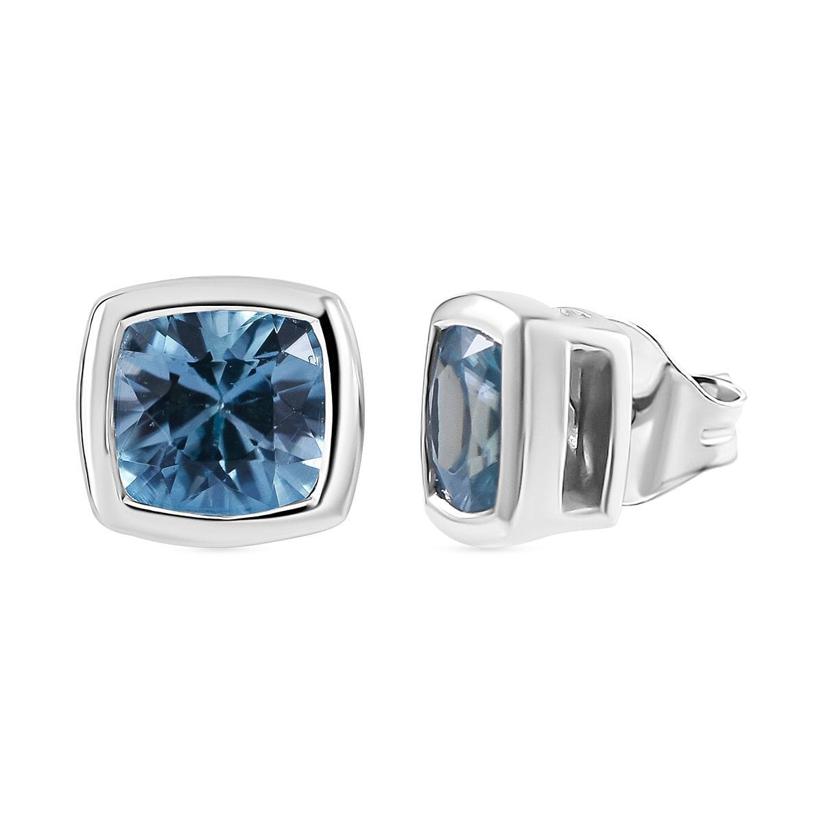 Blue Zircon 1.85 ctw Stud Earrings in Rhodium Over Sterling Silver image number 0