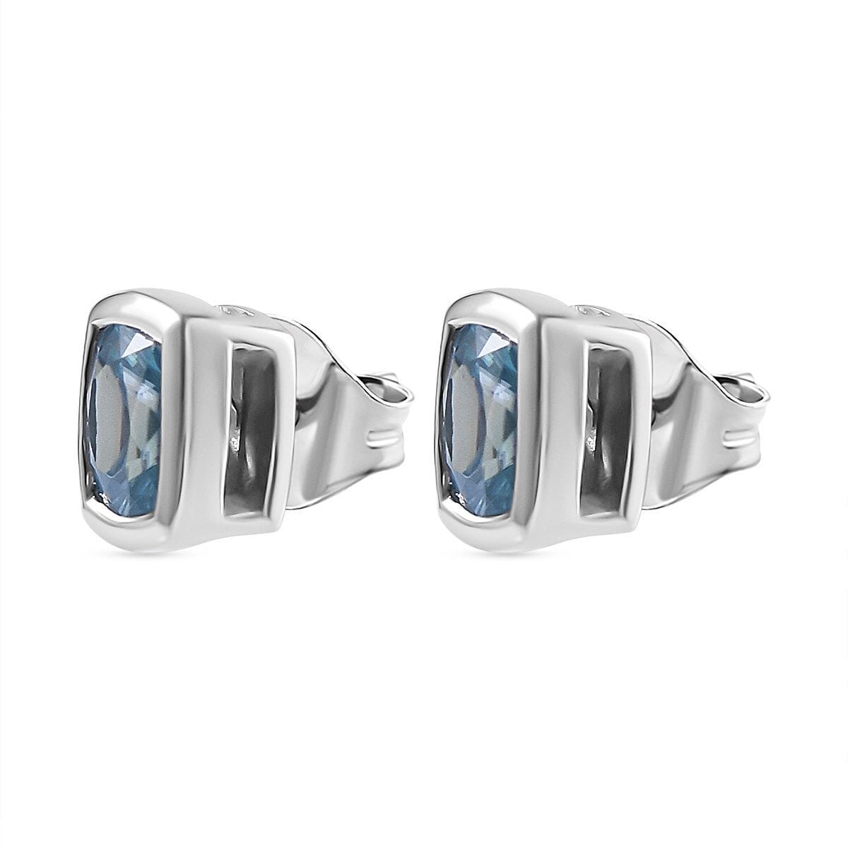 Blue Zircon 1.85 ctw Stud Earrings in Rhodium Over Sterling Silver image number 2