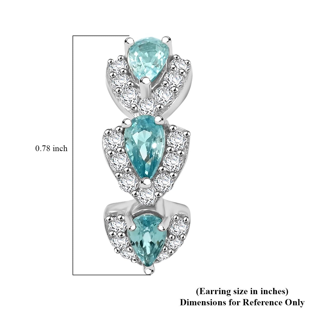 Blue Zircon and White Zircon Hoop Earrings in Rhodium Over Sterling Silver image number 3