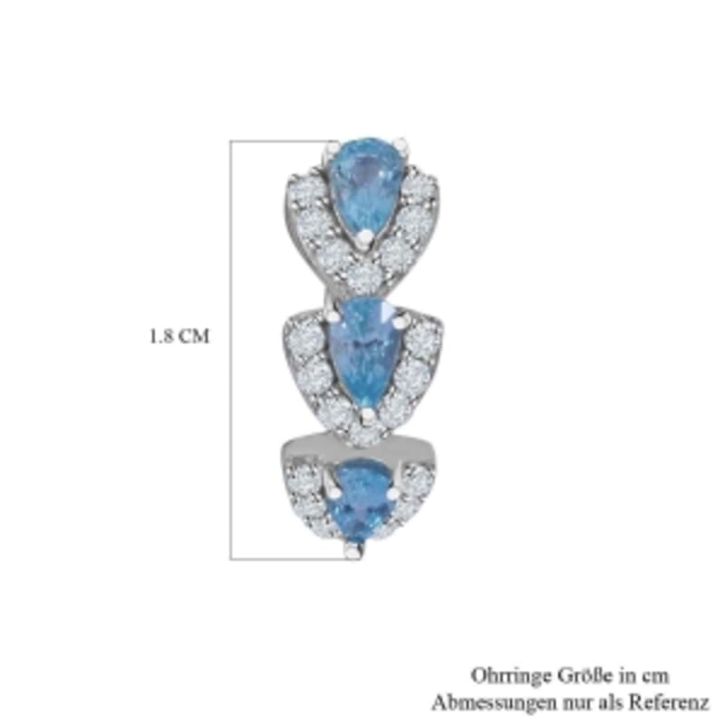 Blue Zircon and White Zircon Hoop 2.90 ctw Earrings in Rhodium Over Sterling Silver