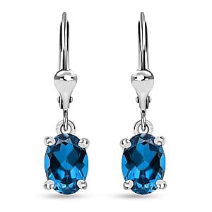 London Blue Topaz Lever Back Earrings in Platinum Over Sterling Silver 1.90 ctw