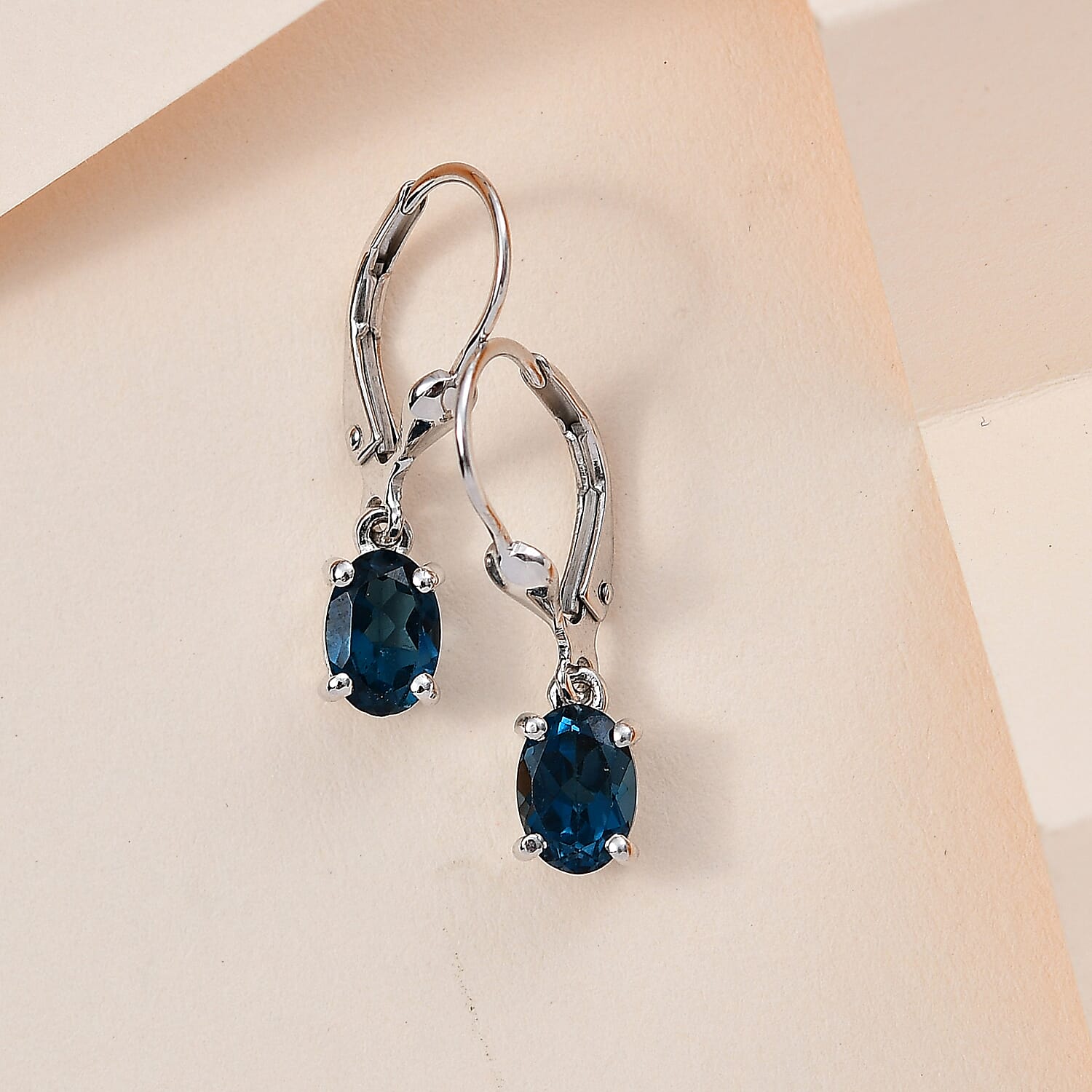 London Blue Topaz Lever Back Earrings in Platinum Over Sterling Silver 1.90 ctw