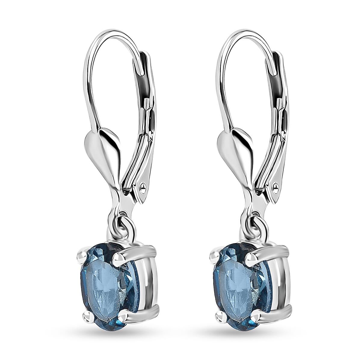 London Blue Topaz Lever Back Earrings in Platinum Over Sterling Silver 1.90 ctw
