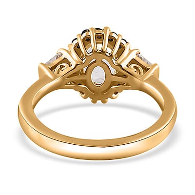 Mexican Hyalite Opal and Multi Gemstone Halo Ring in Vermeil Yellow Gold Over Sterling Silver (Size 10.0) with Free UV Flash Light 1.40 ctw