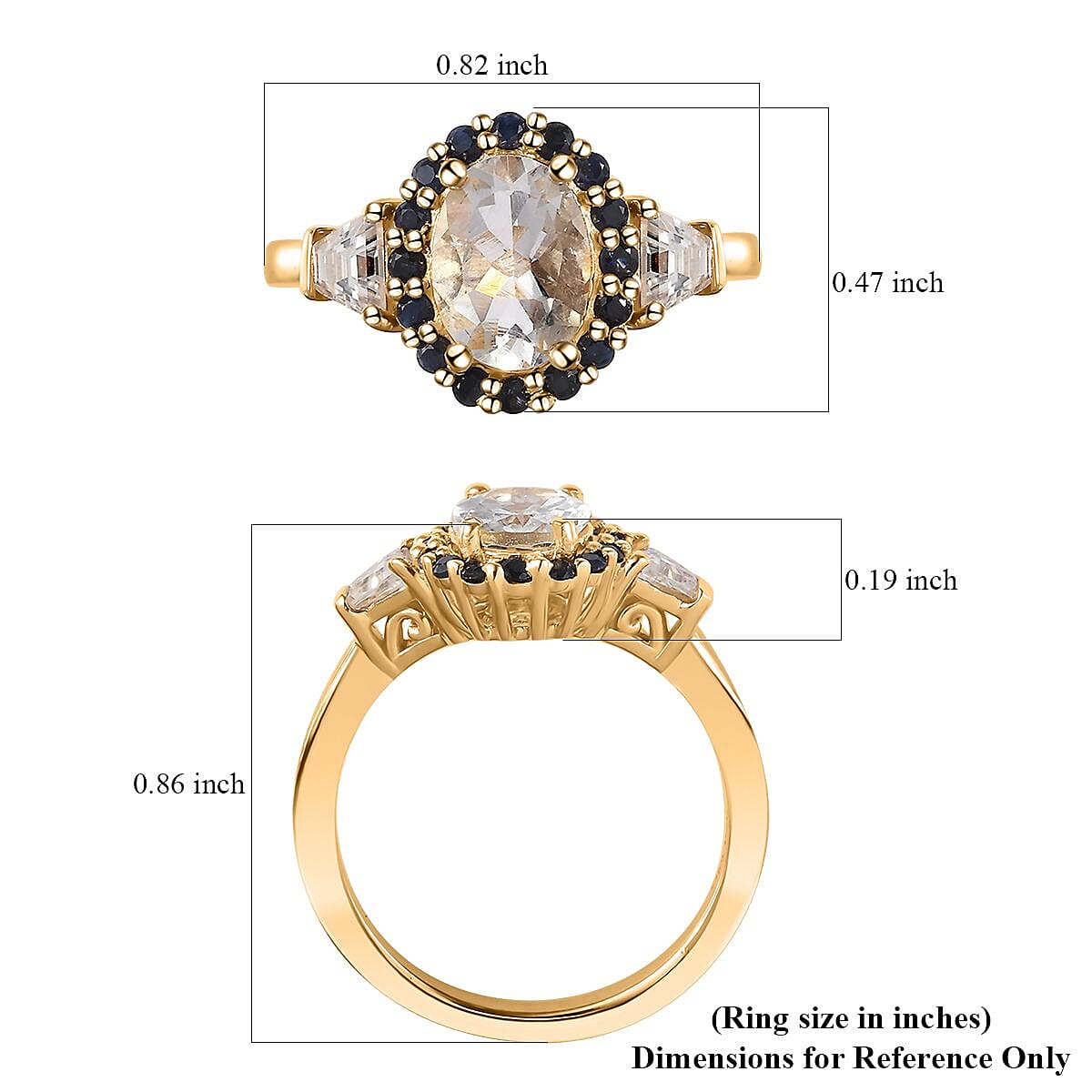 Mexican Hyalite Opal and Multi Gemstone Halo Ring in Vermeil Yellow Gold Over Sterling Silver (Size 10.0) with Free UV Flash Light 1.40 ctw